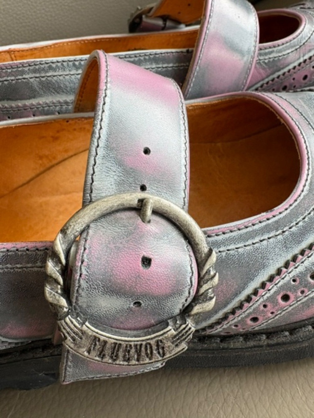 JOHN FLUEVOG Women's sz 10 leather 7th Heaven Angel Brogues Mary Janes - Picture 3 of 16